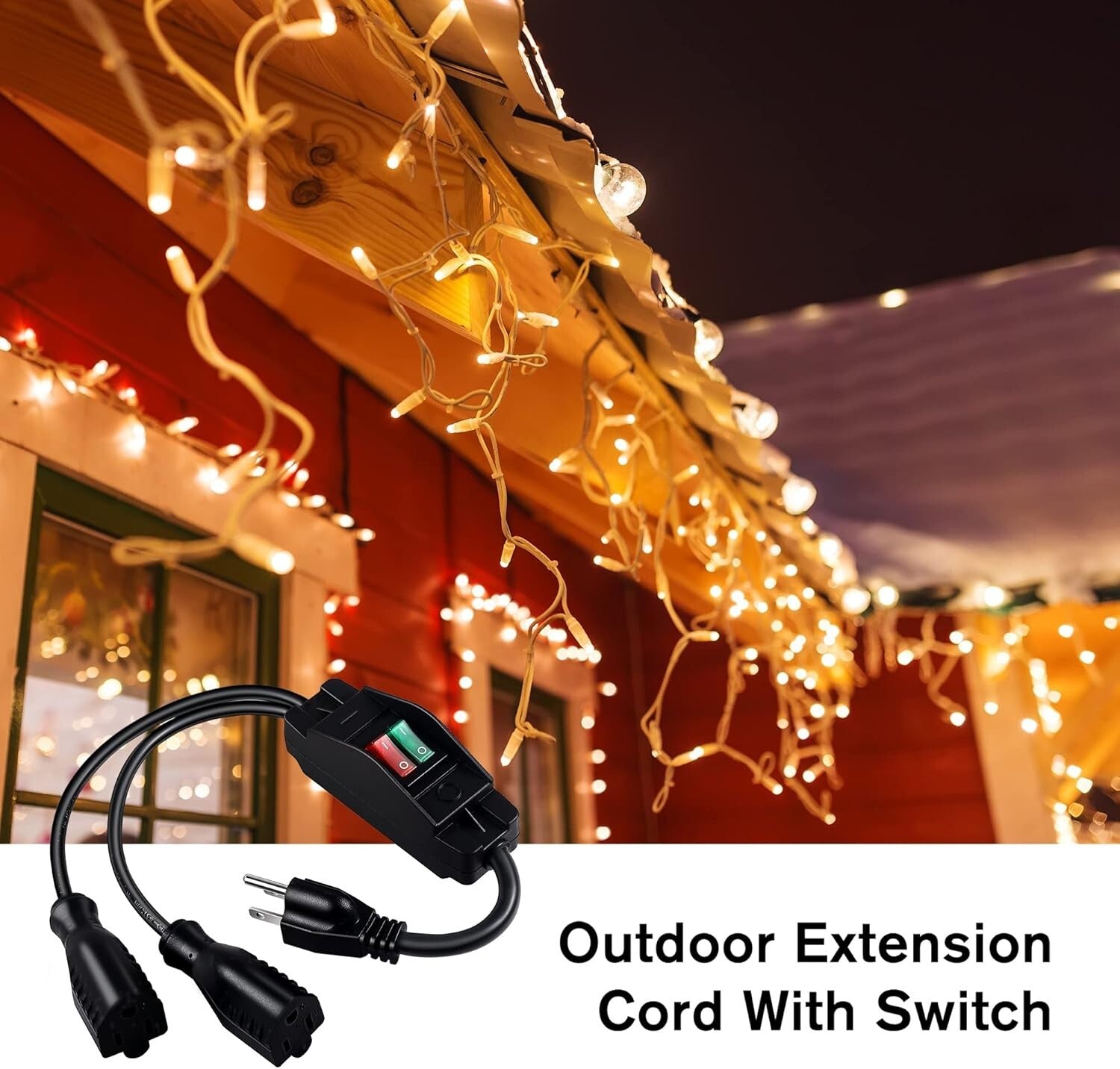 2-Way Outdoor Power Splitter Extension Cord with On/Off Switch - 15 Feet Long
