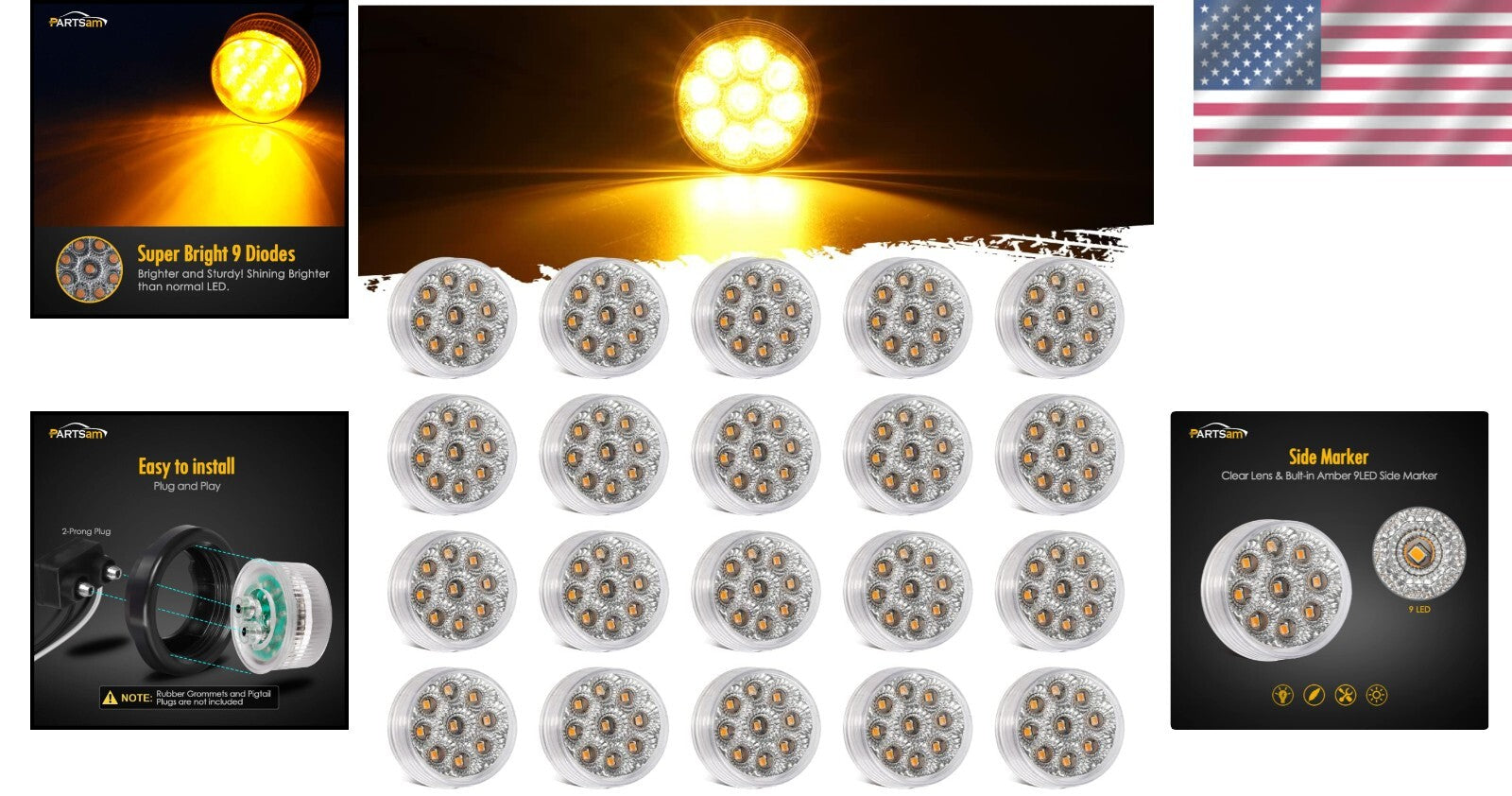 20 Pack of 2 Inch Waterproof LED Turn Signal & Marker Lights for Heavy Vehicles