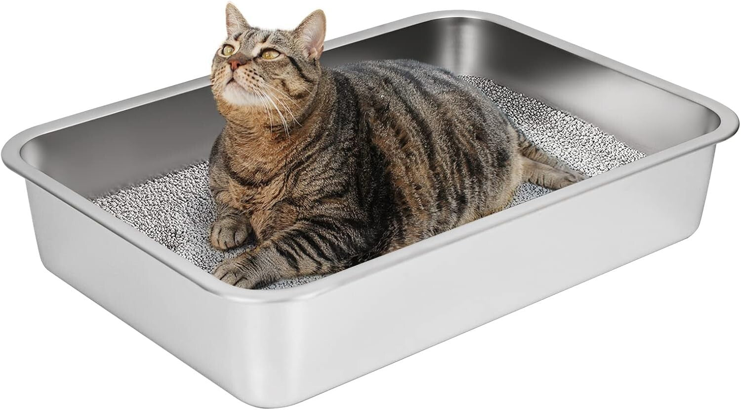 Non-Stick Cat Litter Box - Large Metal Pan with Rounded Corners for Safety