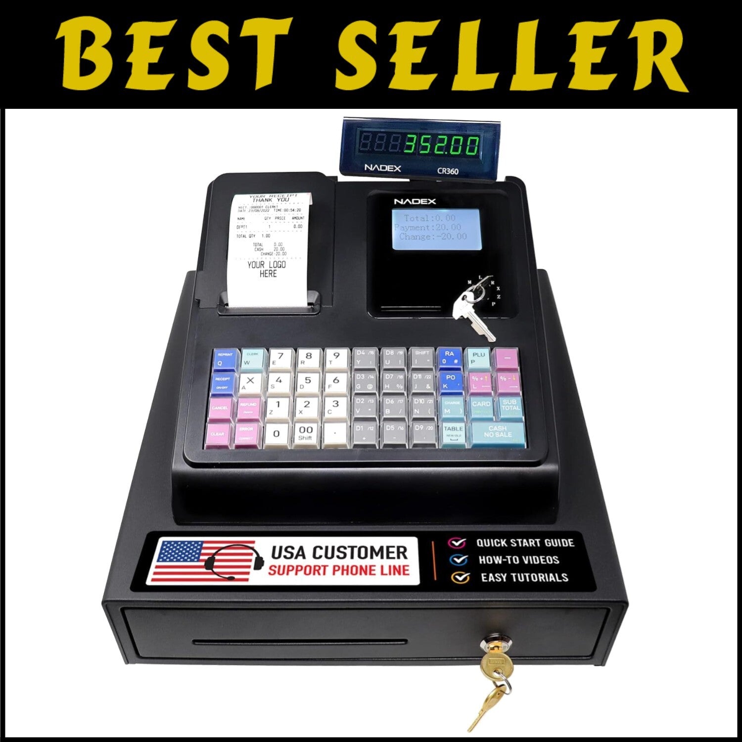Efficient CR360 Cash Register with Dual Displays and Quick Load Thermal Printing
