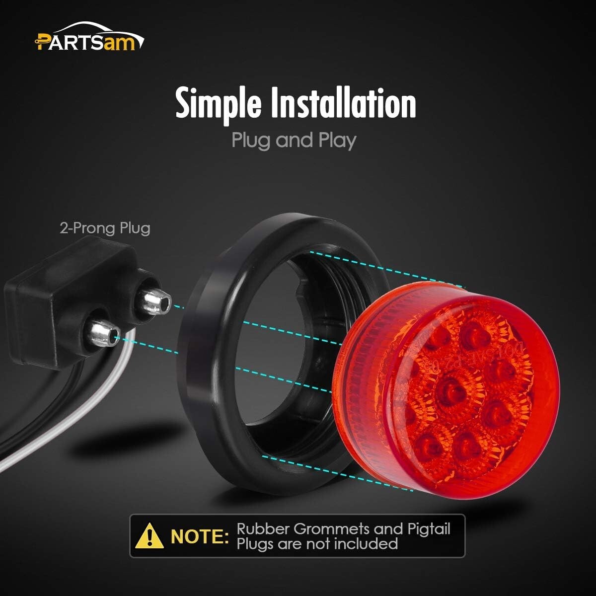 Set of 10 Waterproof 2-Inch Round Red LED Marker Lights for Trailers & Trucks