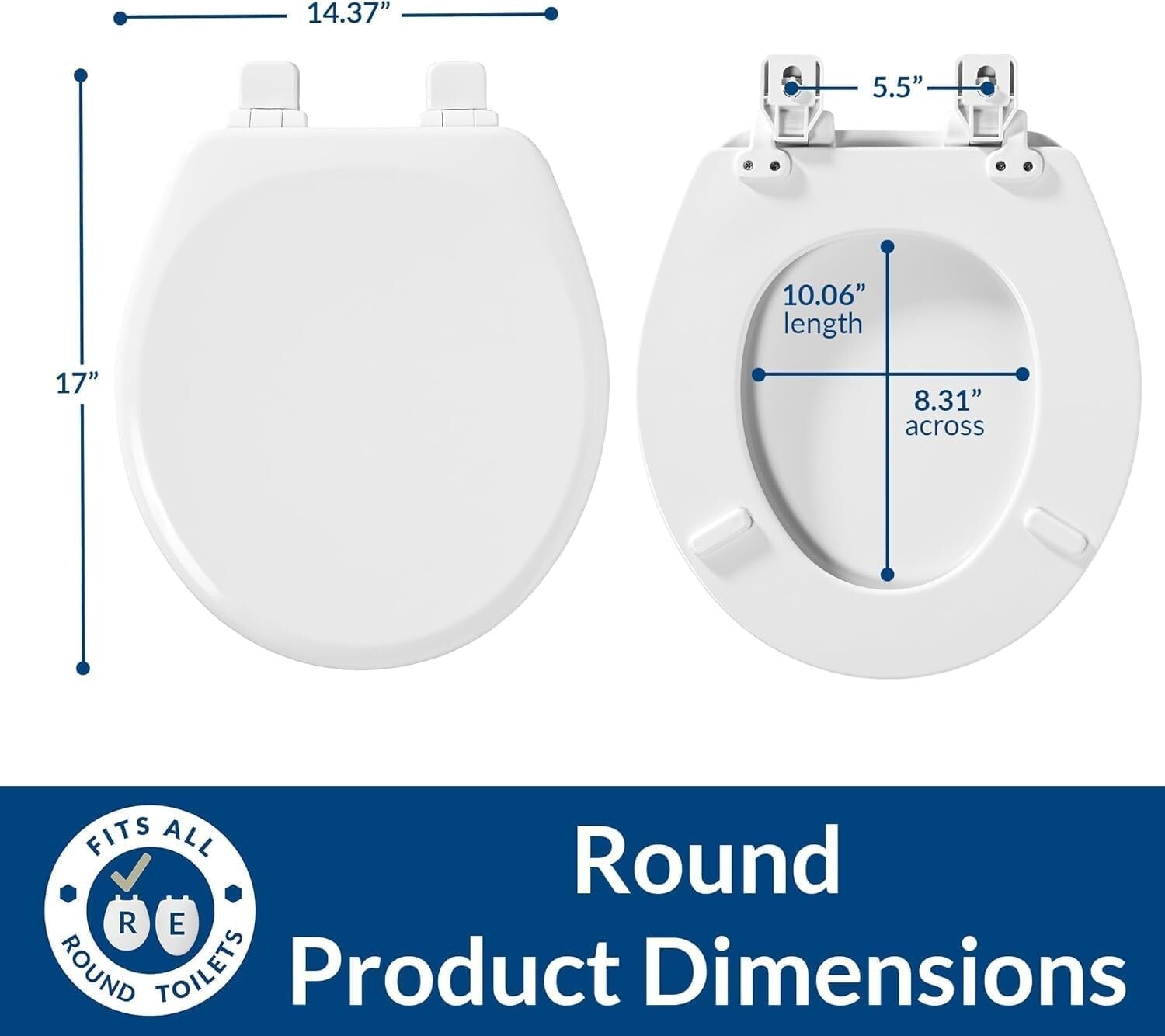 Easy Install Round Toilet Seat with Soft Close and Secure Fastening - White