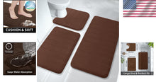 Load image into Gallery viewer, Non-Slip Memory Foam Bath Rugs Set - 3 Pieces in Brown for Eco-Friendly Comfort