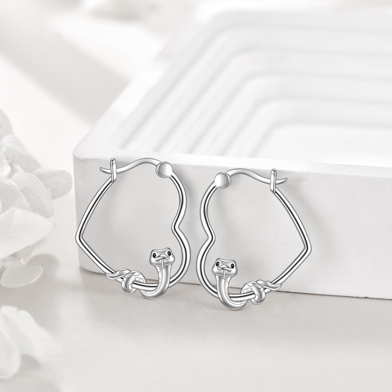 Charming Snake Dangle Earrings - Lightweight Sterling Silver Jewelry for Women