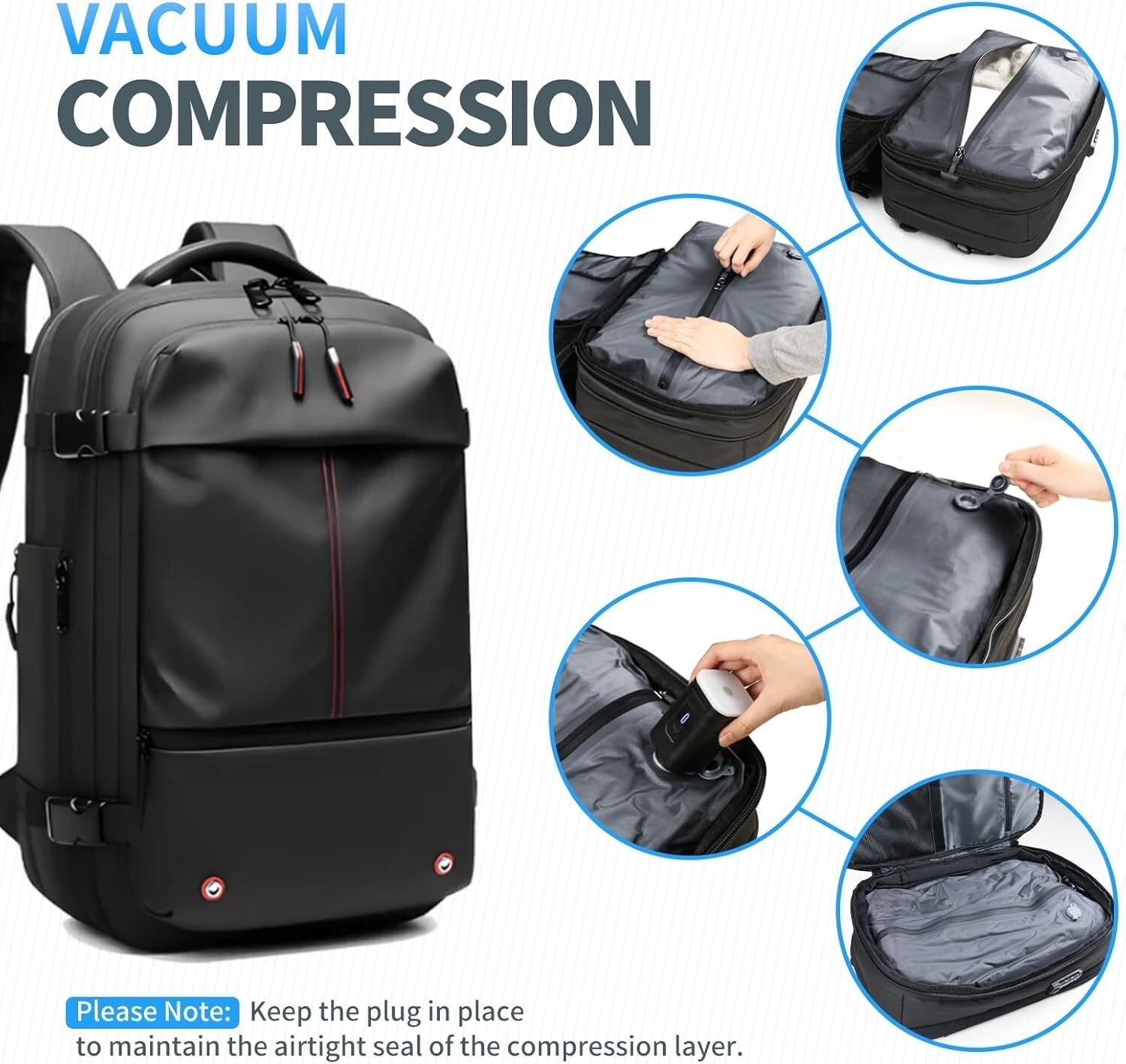 Lightweight Travel Backpack with Vacuum System and Reflective Safety Features