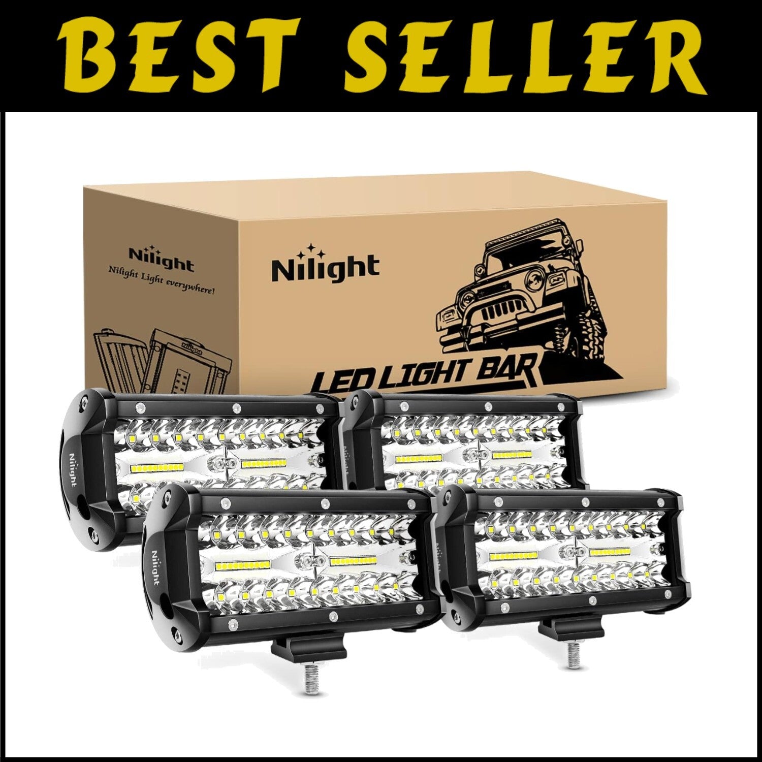 Sturdy 4PCS LED Light Pods - Triple Row Waterproof Lights for Trucks & ATVs