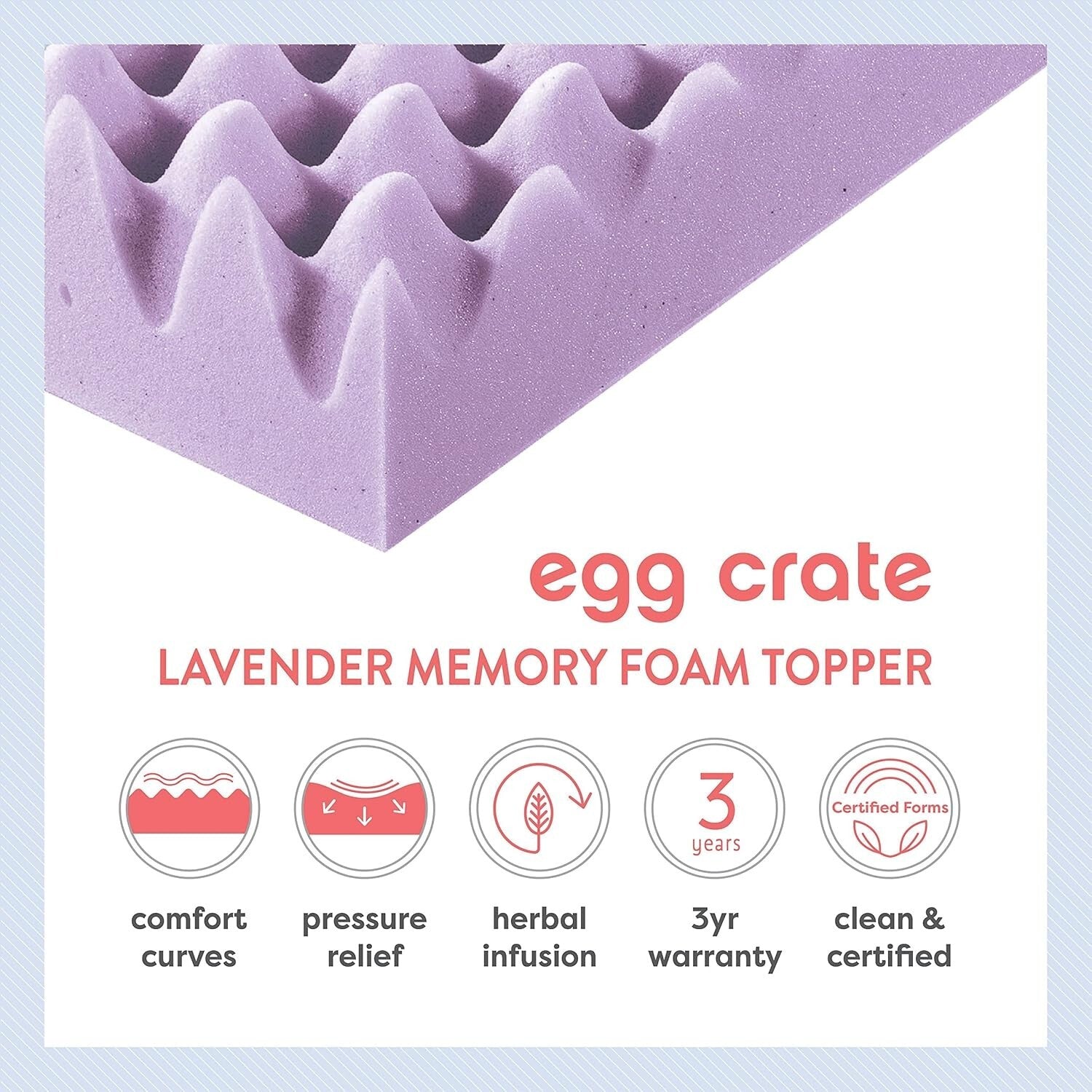 Egg Crate King Size Memory Foam Topper with Lavender Infusion for Relaxing Sleep