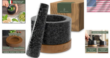 Load image into Gallery viewer, Extra Large Natural Granite Mortar and Pestle with Stylish Acacia Wood Stand