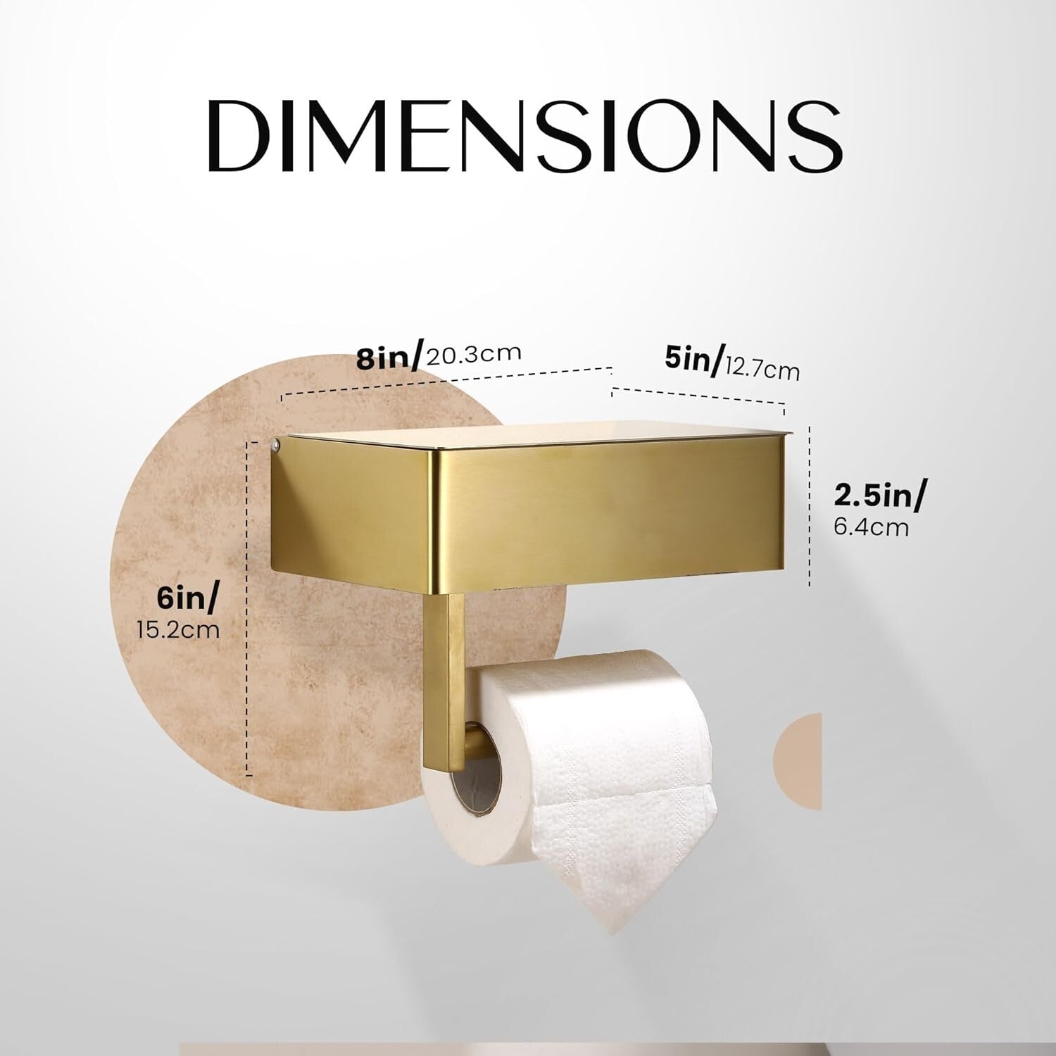 Brushed Gold Toilet Paper Holder with Shelf - Modern Bathroom Storage Solution