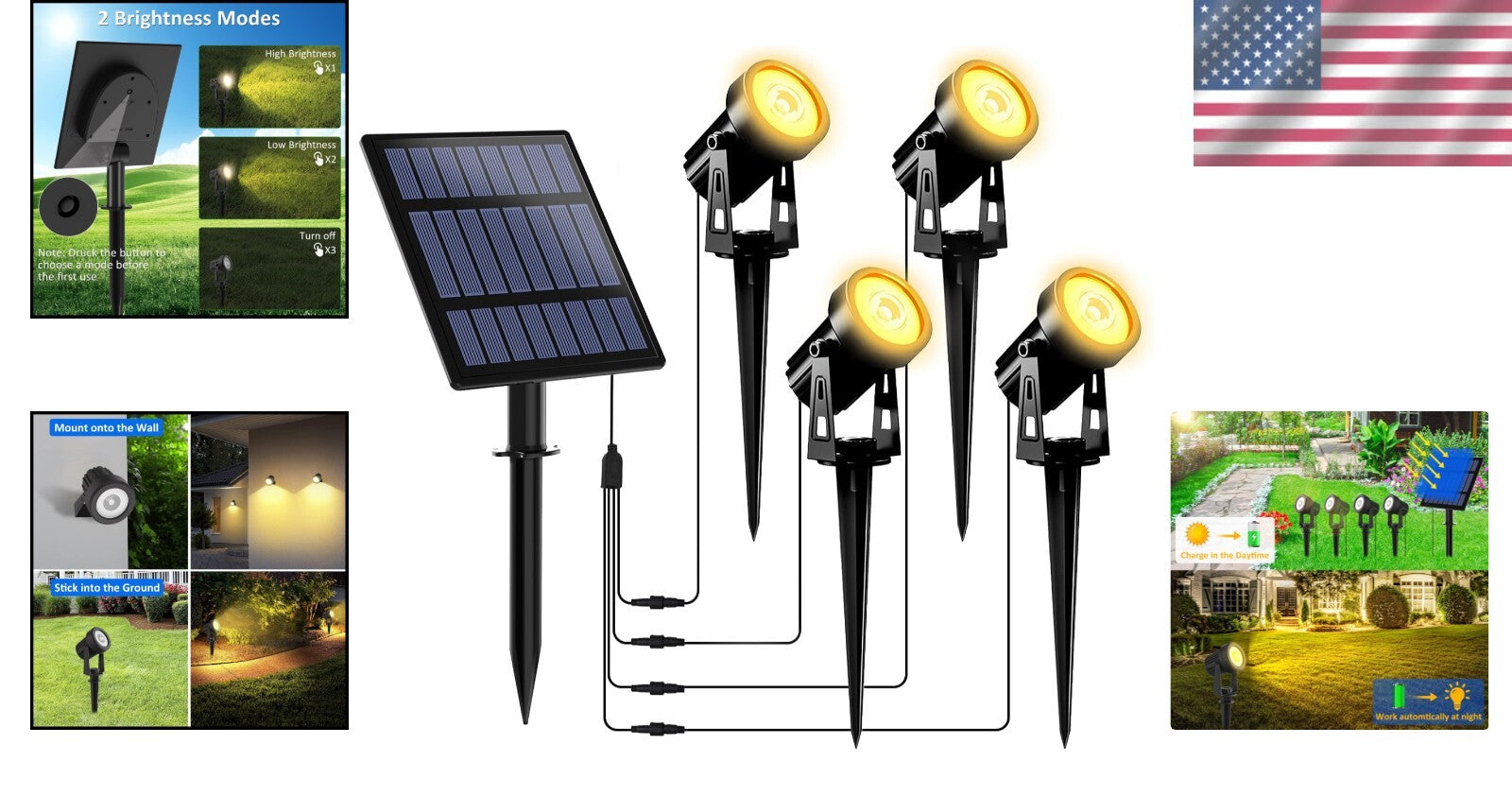 270° Adjustable Solar Spot Lights with 5W Panel - Perfect for Patios and Gardens