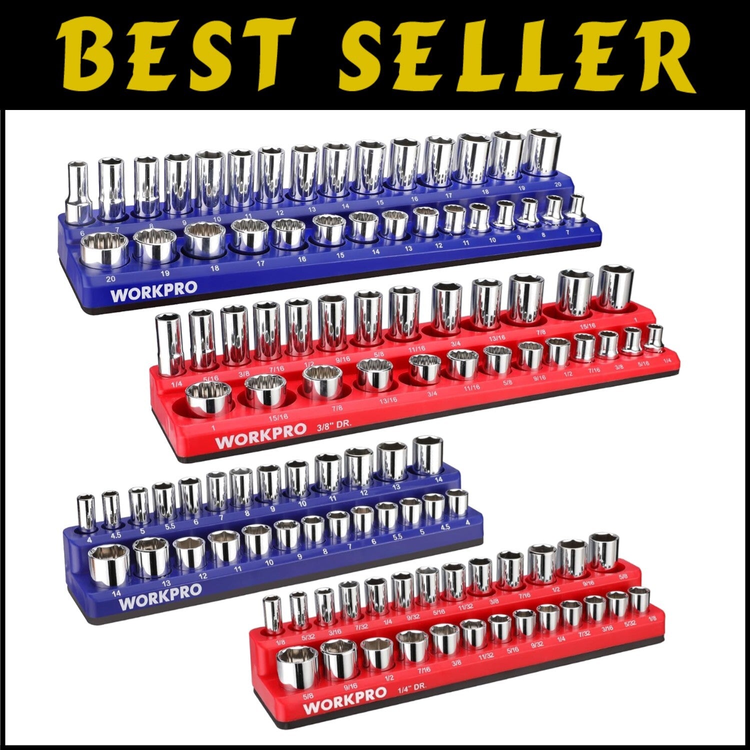 Efficient 4-Piece Socket Storage Set with Magnetic Base - For Tool Enthusiasts