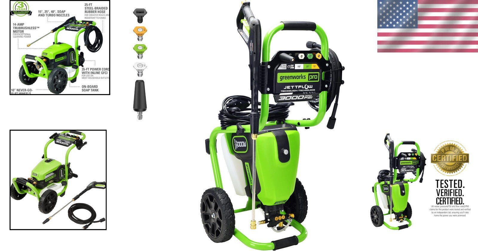 3000 PSI Portable Electric Pressure Washer - Includes Nozzle Accessories & More