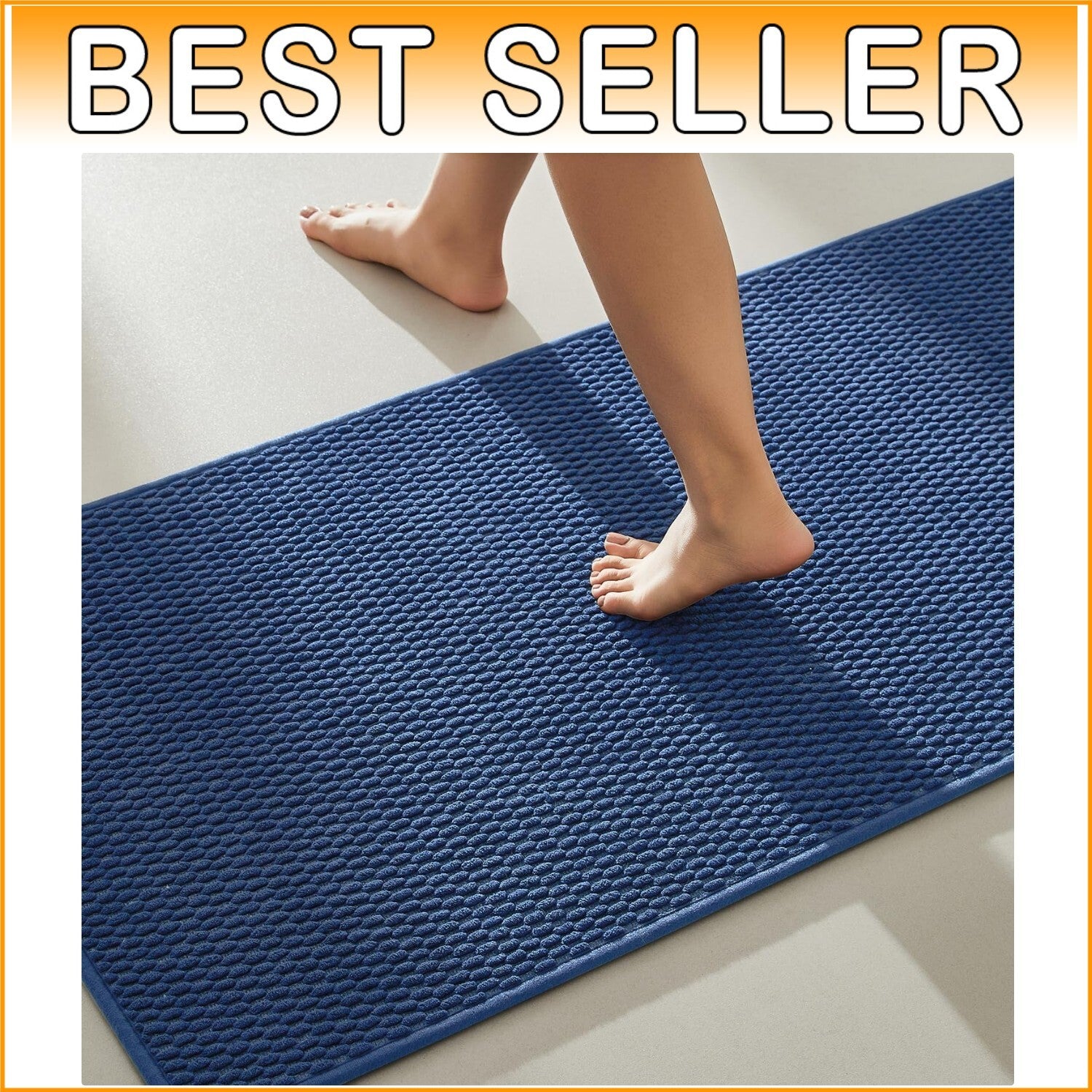 Elegant Quick Dry Navy Blue Bath Mat - Washable Non-Slip Runner Rug 24x60