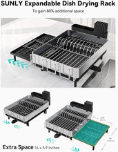 Load image into Gallery viewer, Black Expandable Dish Rack with Flip-Up Holders - 304 Stainless Steel Durability