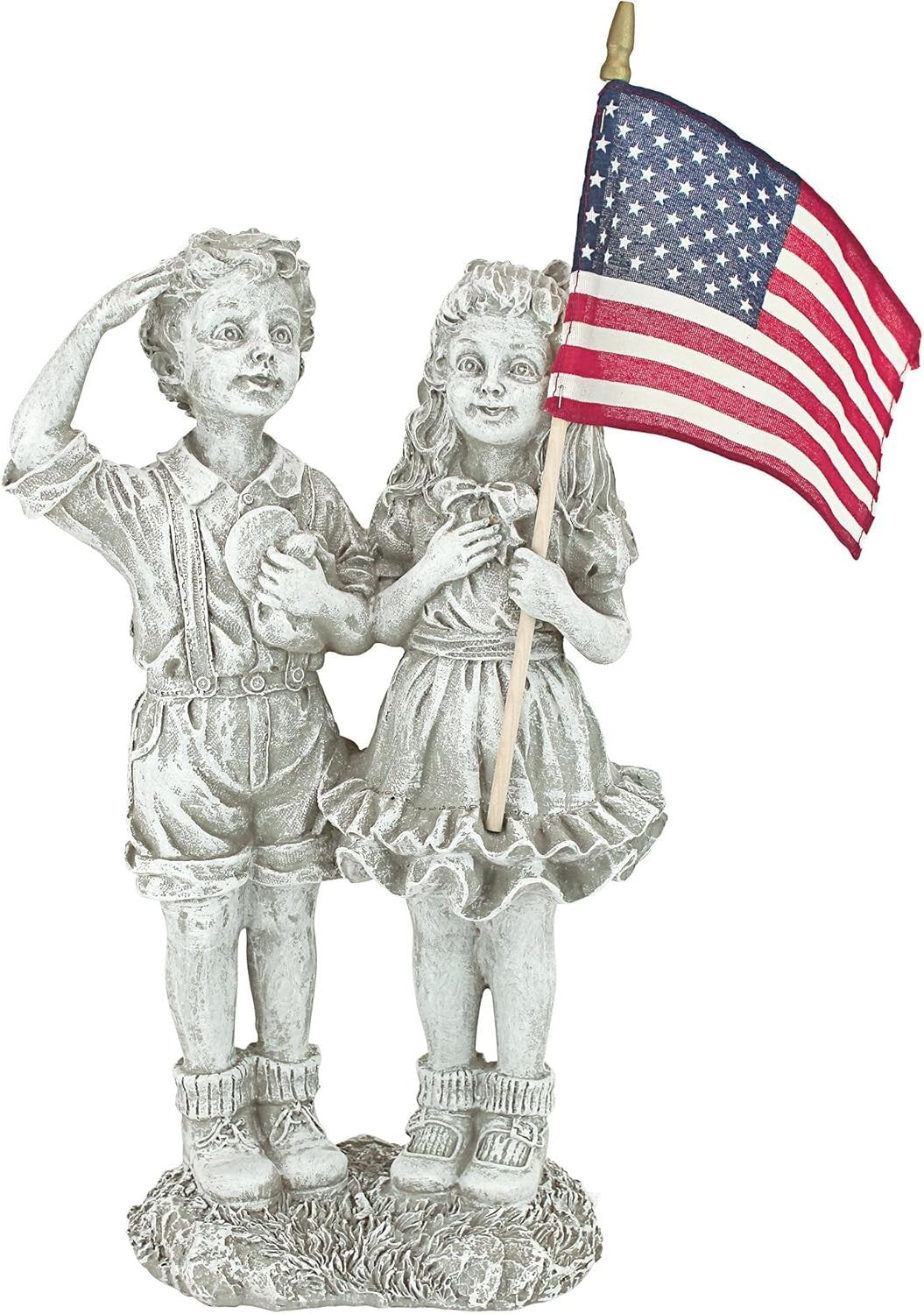 8" Patriotic Children Statue with USA Flag - Perfect for Memorials & Holidays