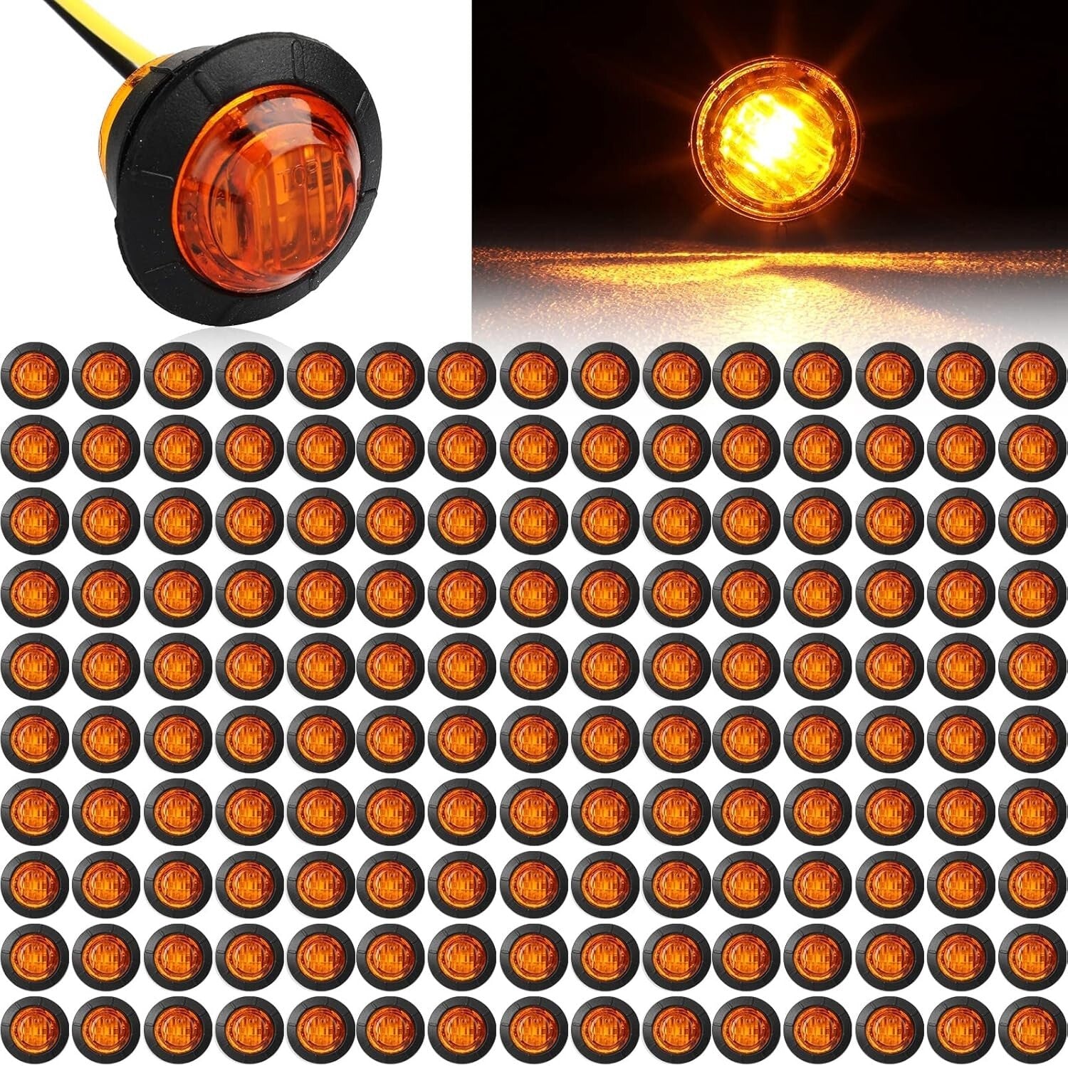 3/4 Inch Amber LED Marker Lights - 150 Set of Bright, Waterproof Indicators