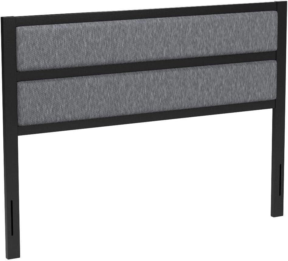 Elegant Queen Grey Upholstered Metal Headboard – Easy Assembly with Style