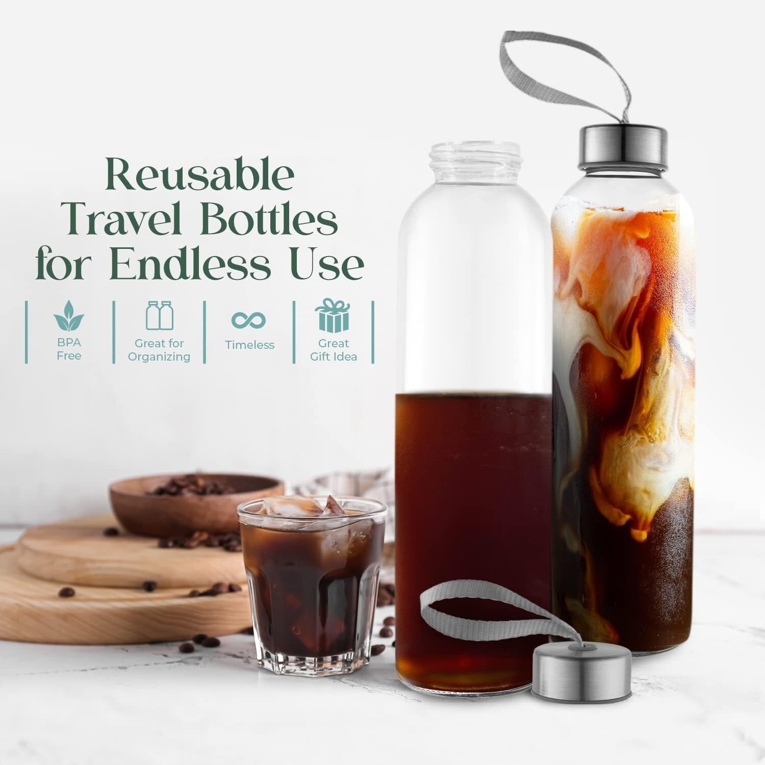 Elegant Wide-Mouth Glass Water Bottles Set of 12 - BPA-Free & Dishwasher Safe