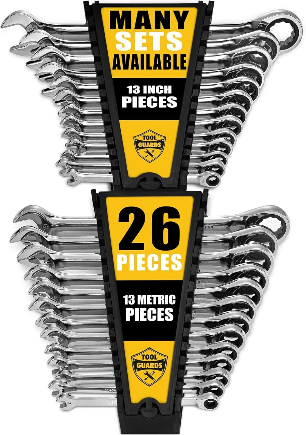 Durable 26-Pc Chromed Ratchet Wrench Set - Organized Storage with Rack Included