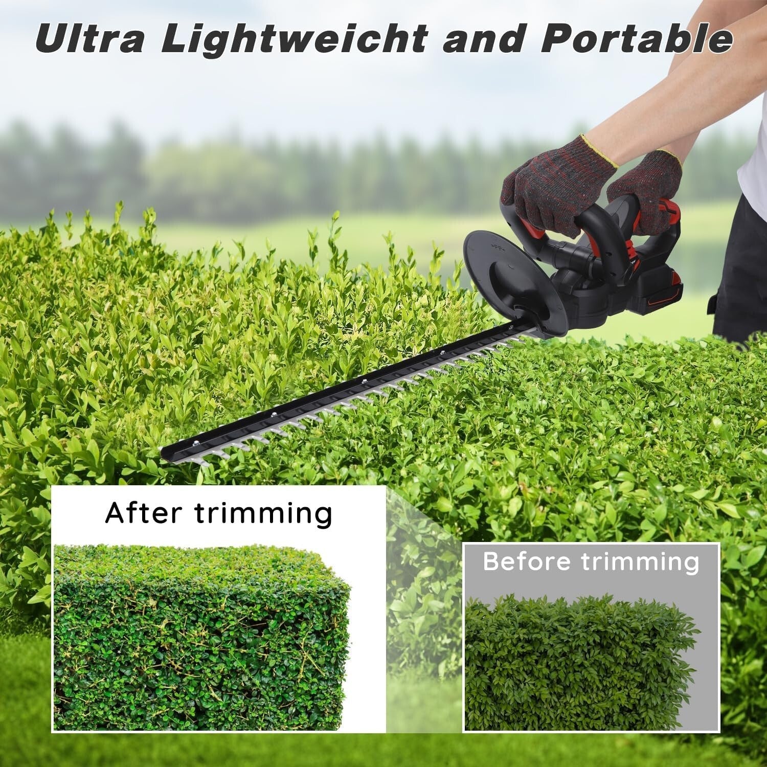 Efficient Battery-Powered Hedge Trimmer with Safety Lock & 3/5 Cutting Capacity