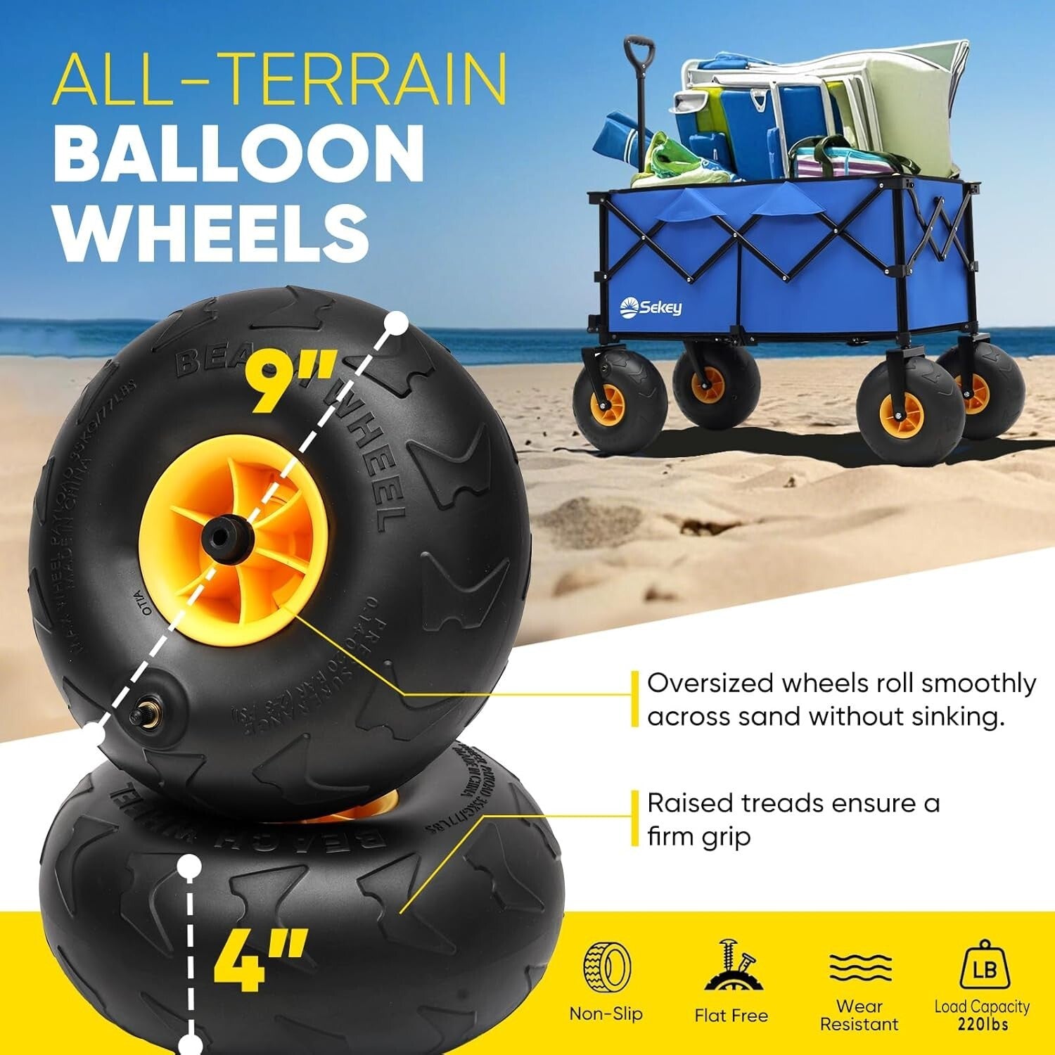 Beach-Ready 440lb Capacity Wagon with 9" Wheels – Perfect for Outdoor Adventures