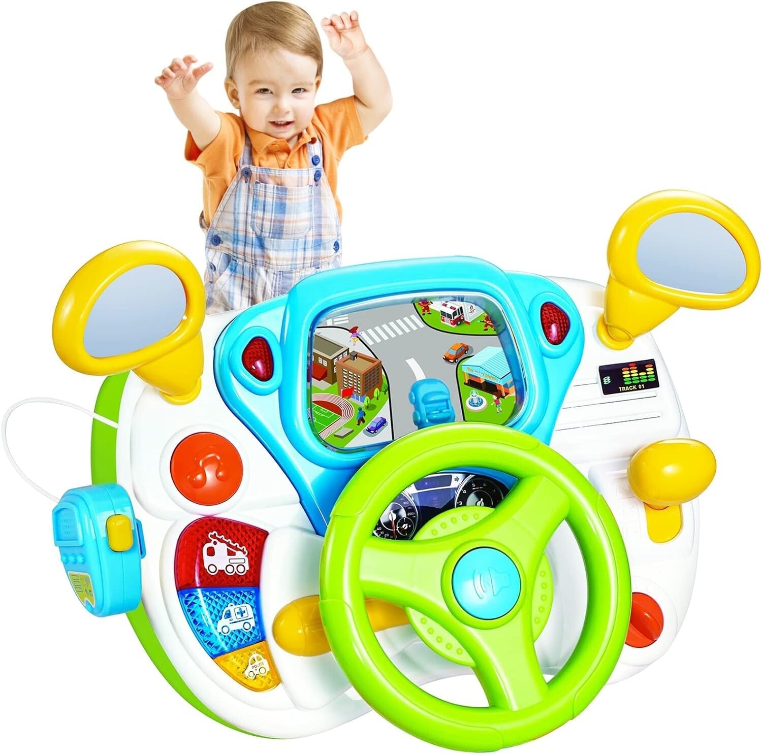 Educational Toddler Steering Wheel Toy with Alarm Sounds & Simulated Driving Fun
