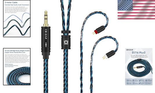 Black-Blue 2M IEM Cable - High Purity Copper-Silver, Perfect for Music Lovers