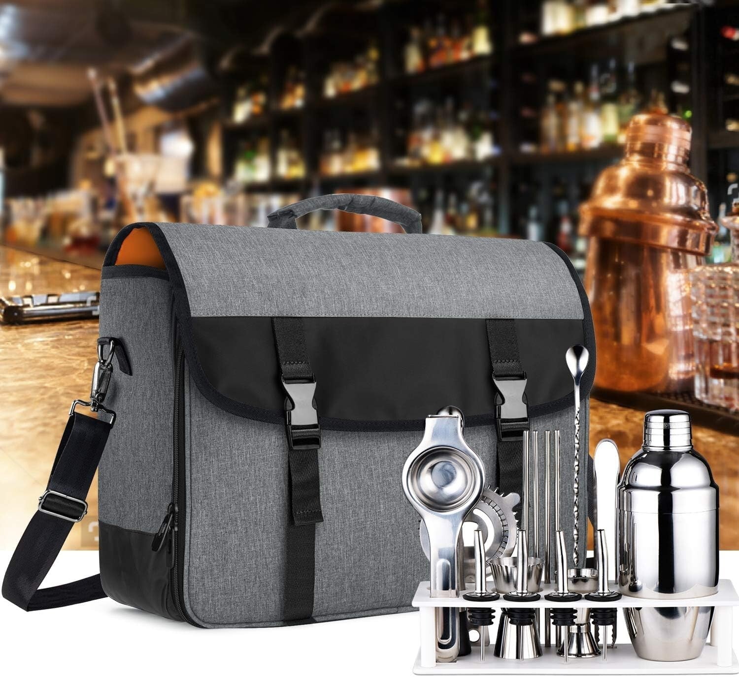 Premium Nylon Bartender Bag with Padded Dividers for Wine & Cocktail Essentials