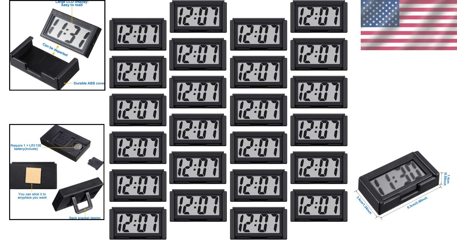 Battery-Operated Mini Digital Clocks – 3 Pack for Safe Driving Convenience