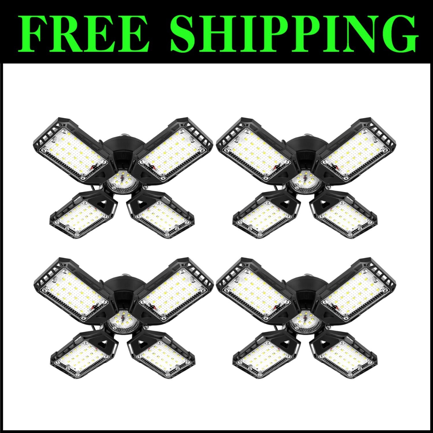 Bright 6500K LED Garage Lighting - 4 Pack, 120W with Instant Push Button Control