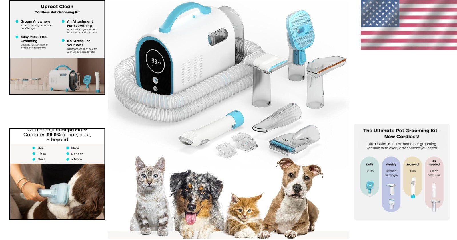 Effortless Dog & Cat Grooming Vacuum: Cordless, Quiet & HEPA Filtration Power
