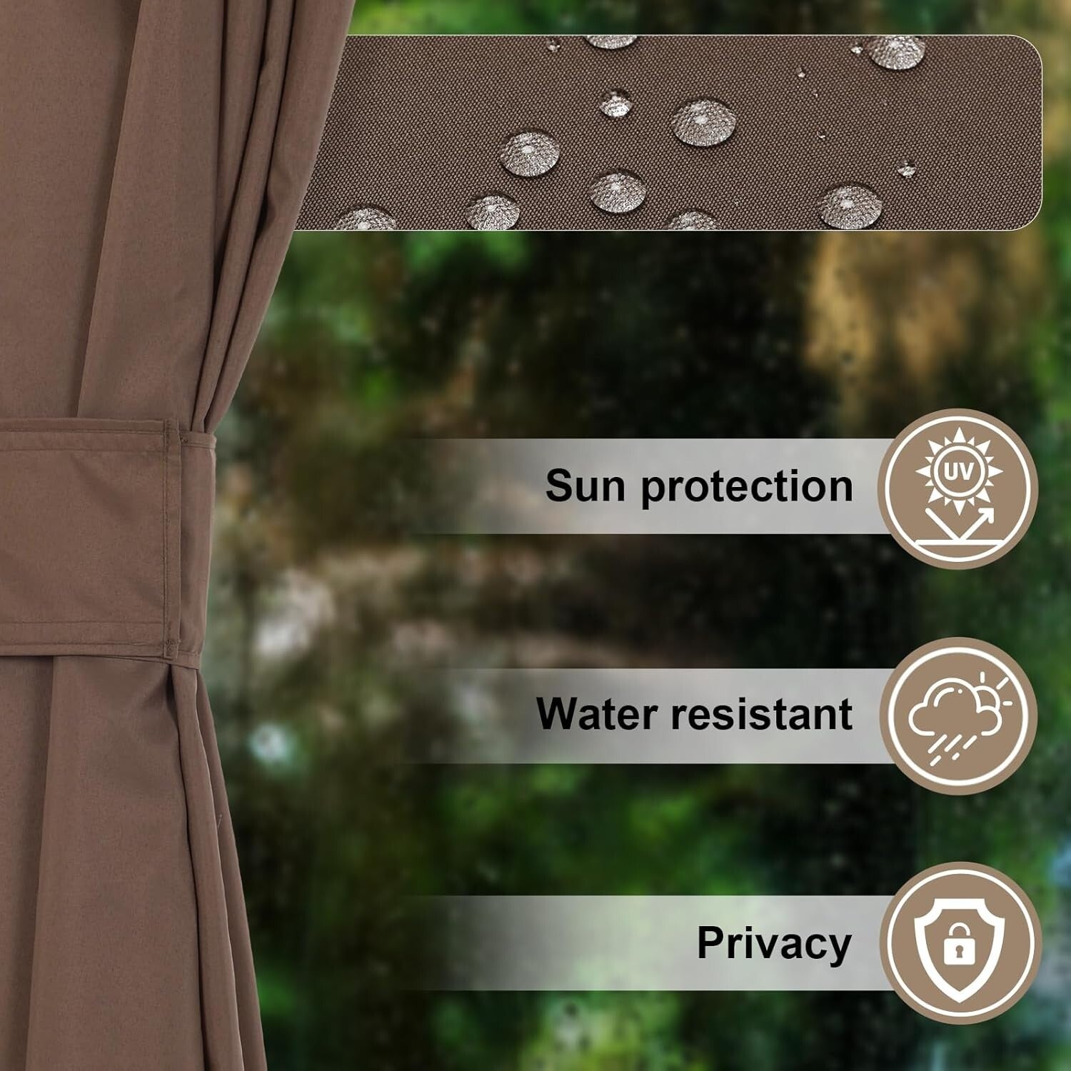 Universal Fit Gazebo Curtains 10' x 12' - Brown & Coffee with Easy Zipper Access