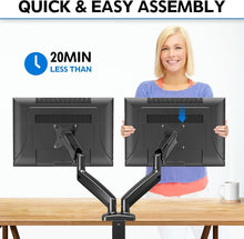 Load image into Gallery viewer, Height Adjustable Dual Monitor Arm with C-Clamp &amp; Grommet Base - Black, Max 32"