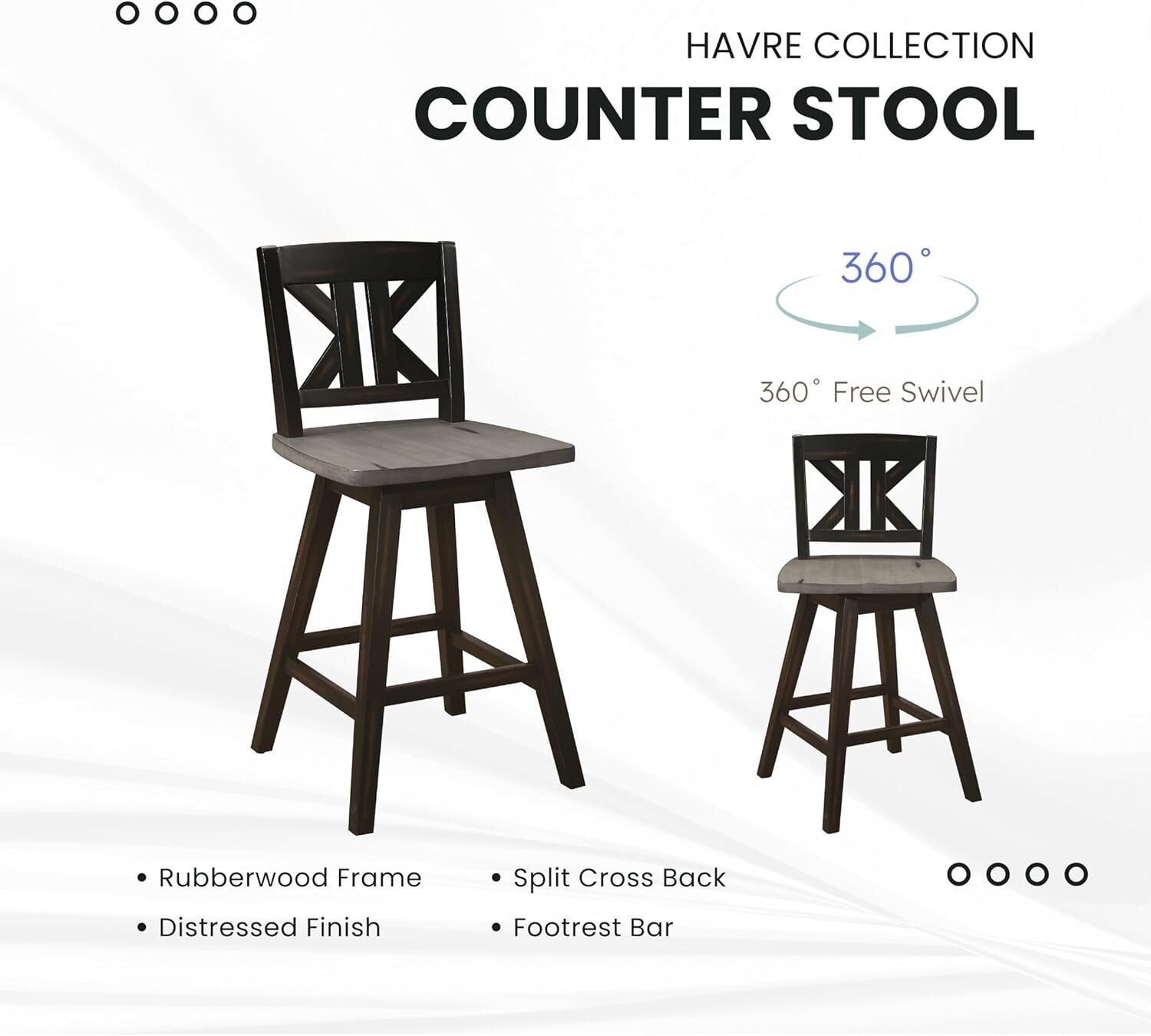 Elegant Black X-Back Swivel Bar Stools - Counter Height Set of 2 for Kitchen