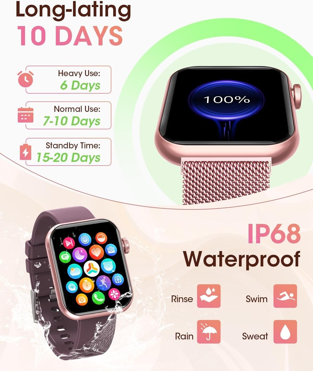 Elegant 1.85'' Smart Watch for Women - Health & Fitness Tracker with 100+ Modes