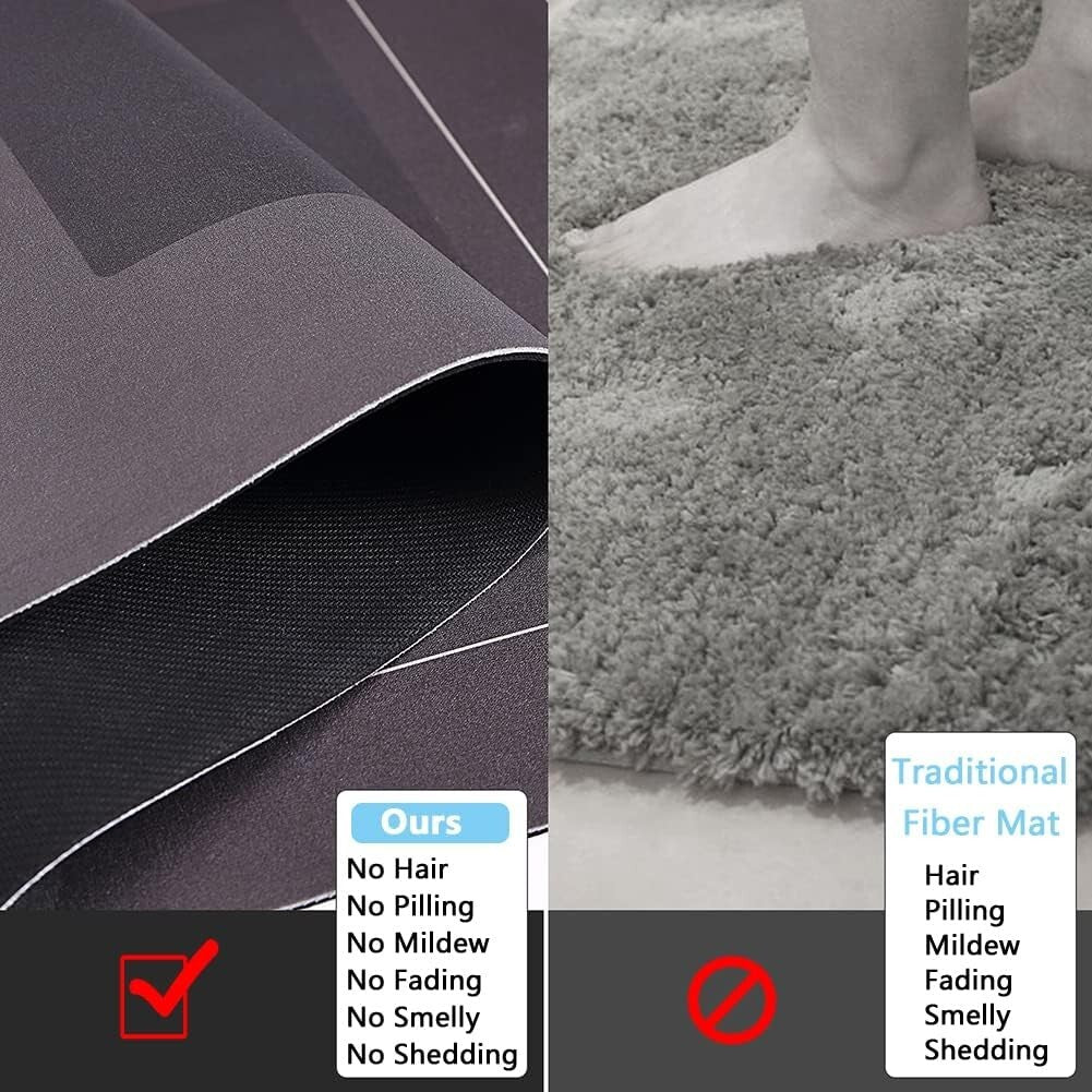 Absorbent 2-Piece Bath Mat Set with U-Shaped Rug - Stylish Dark Grey Design