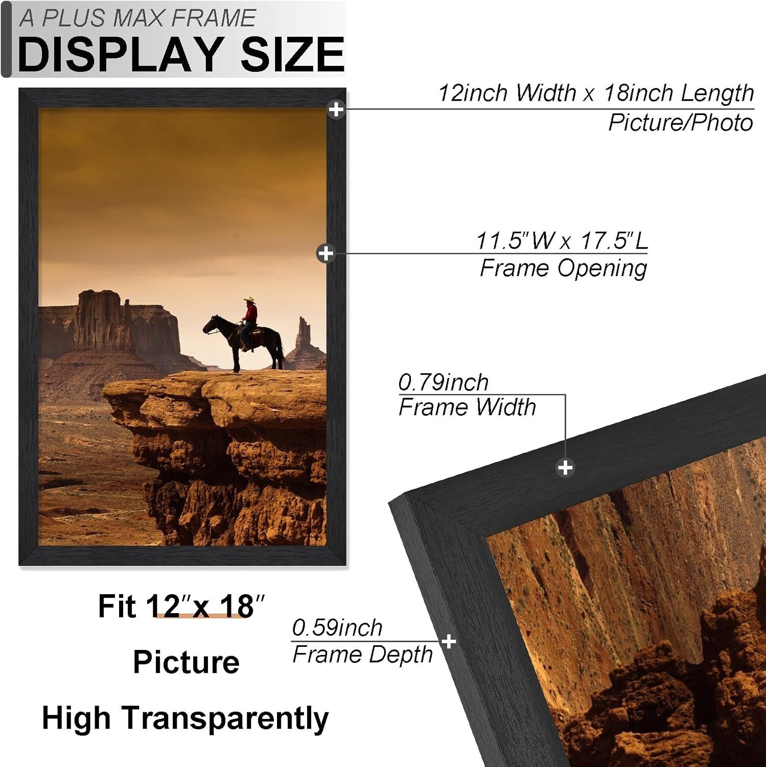 Elegant Set of 6 Black 12x18 Picture Frames with Stylish Wood Grain Finish