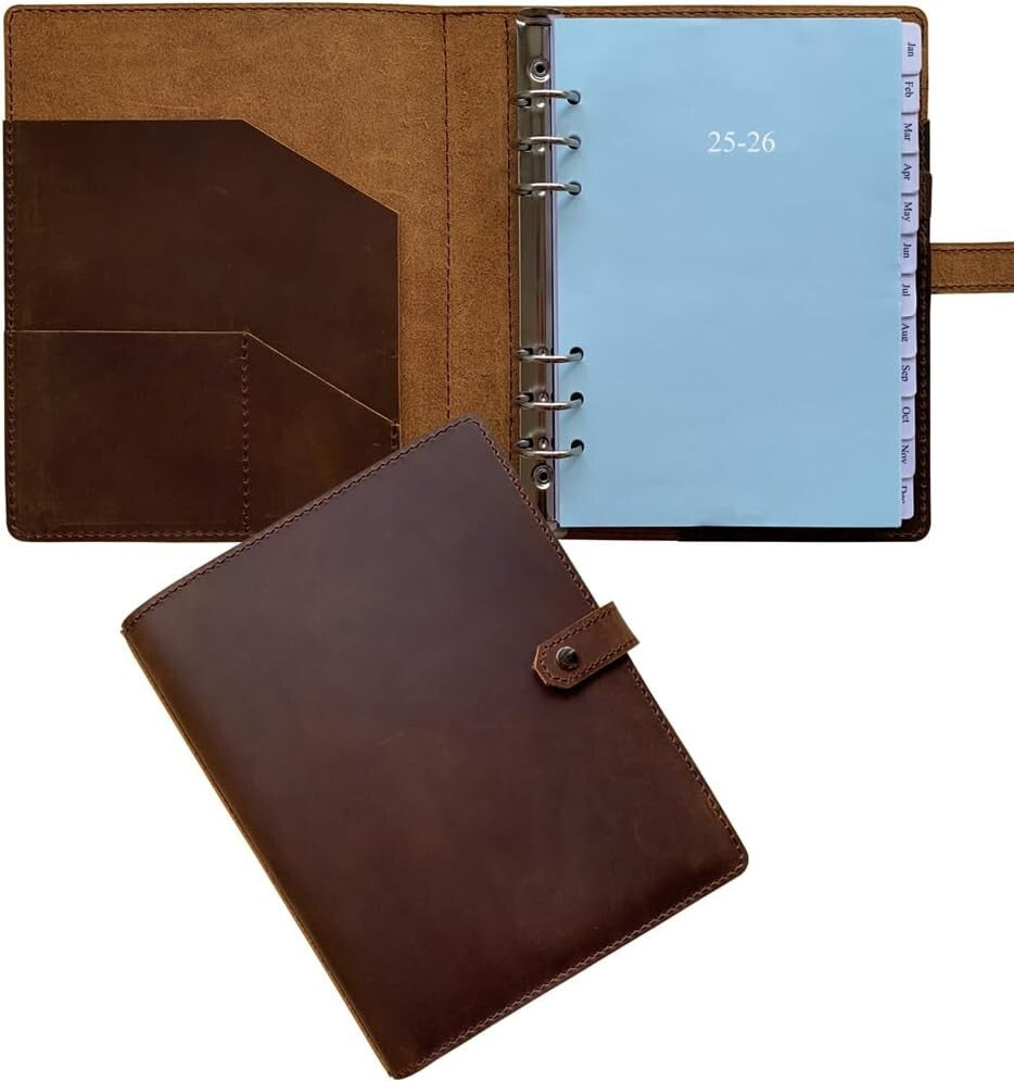 2025-2026 Leather Planner, A5 Refillable Organizer with Extra Storage Pockets