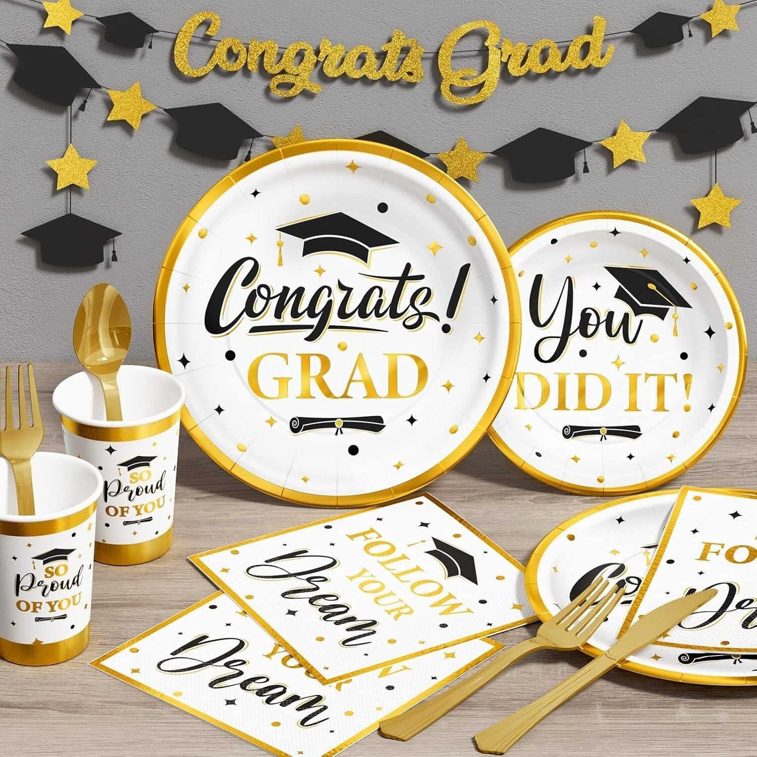Elegant Graduation Party Supplies Set - 350 PCS for Class of 2025 Celebration