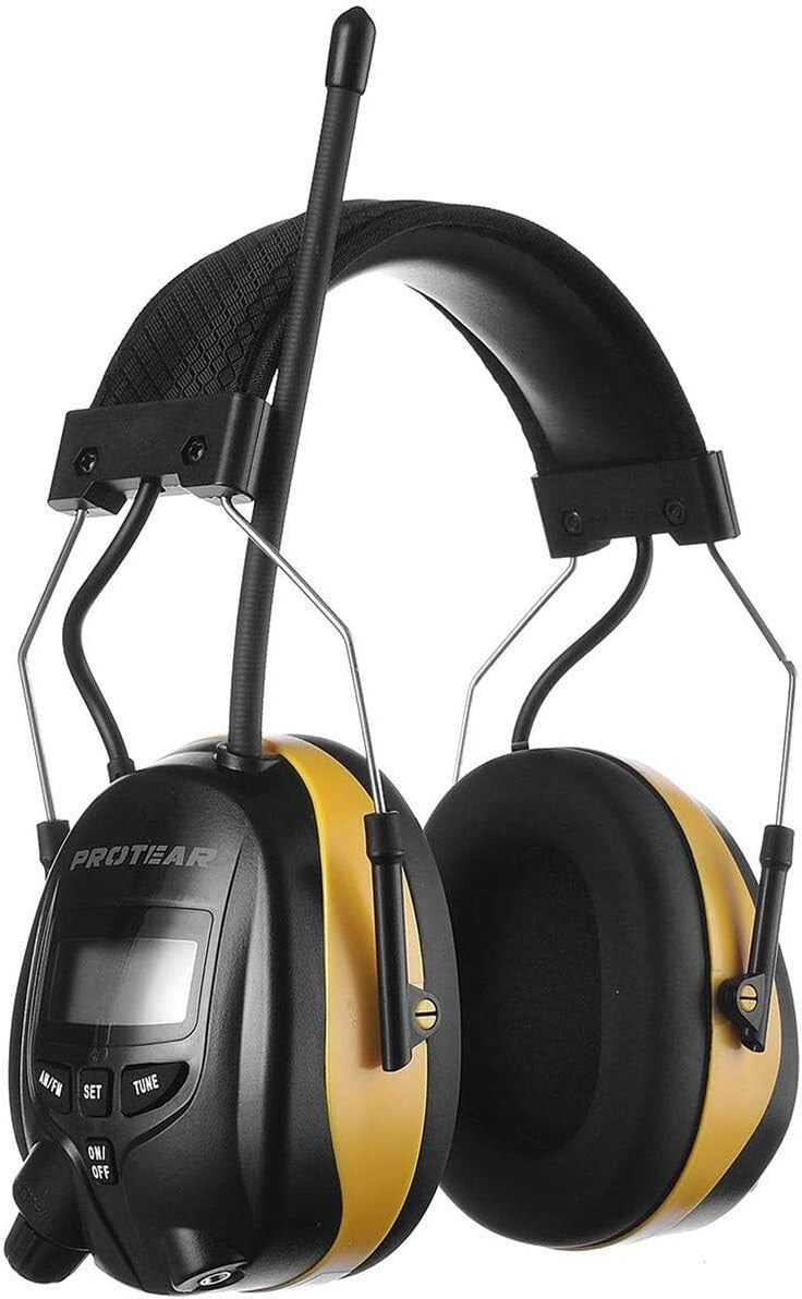 AM/FM Radio Earmuffs with 25dB Noise Reduction and Digital Display for Comfort