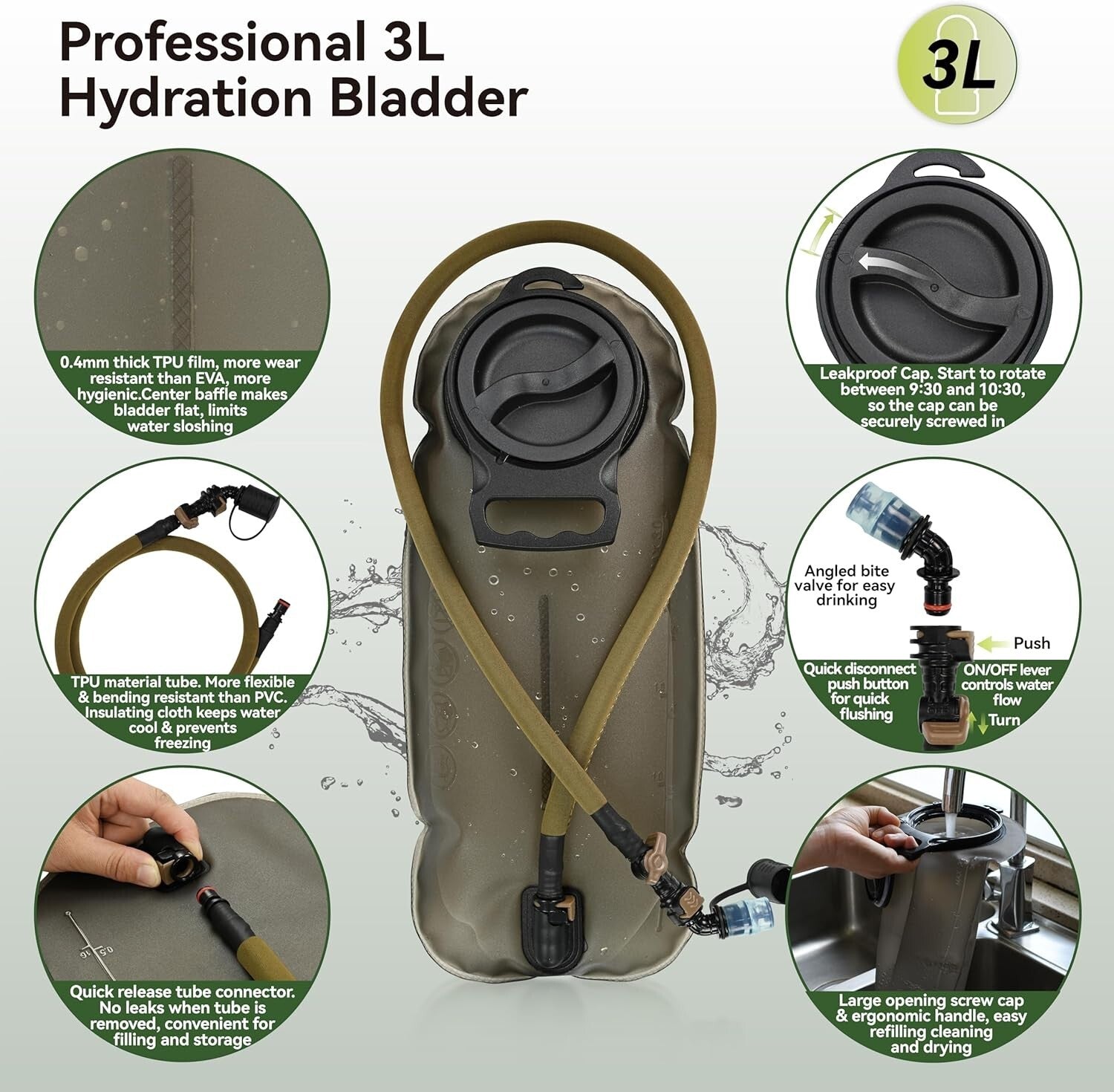 Utility Tactical Daypack with 3L Water Bladder & Streamlined Design for Outdoors