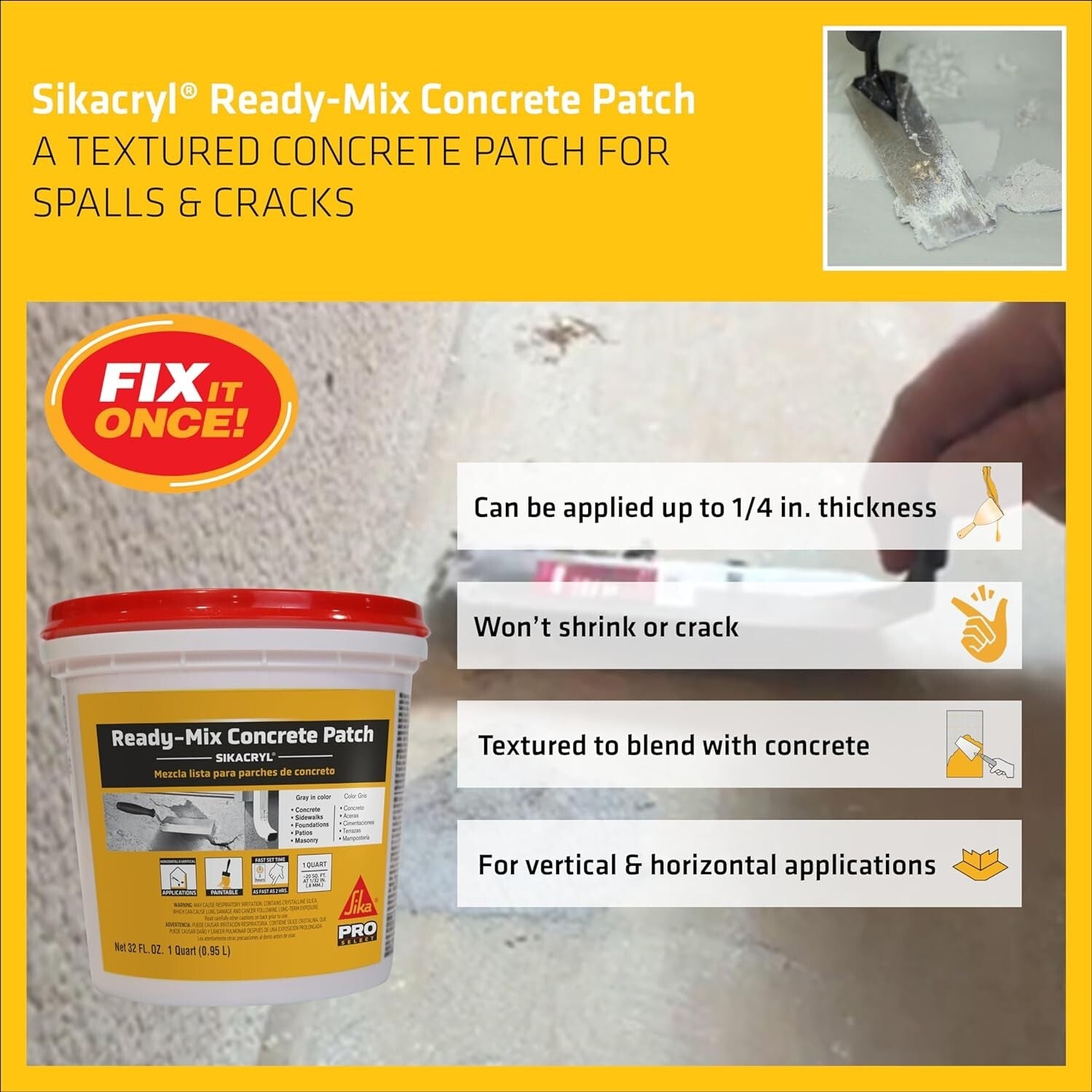 Cryl Gray Ready-Mix Concrete Patch - Textured 1 Qt 6 Pack for Easy Repairs