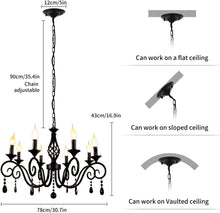Load image into Gallery viewer, Stunning 8-Light Vintage Chandelier - Adjustable Dimming, Black &amp; Crystal Finish