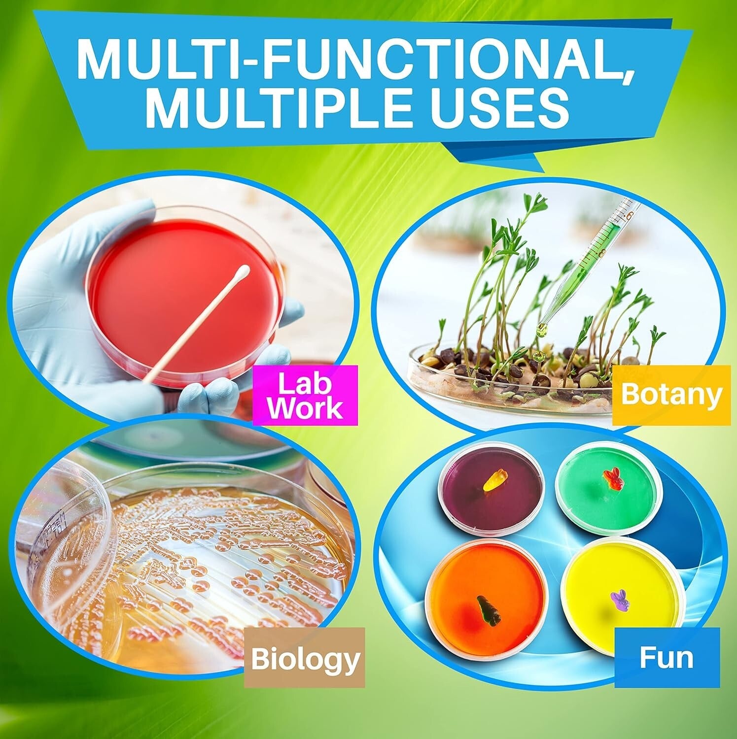 Complete 500 Petri Dish Set with 5 Pipettes - Vented Air Circulation for Science