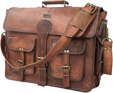Load image into Gallery viewer, Premium Full Grain Leather Crossbody Bag - 18 Inch Laptop Shoulder Satchel