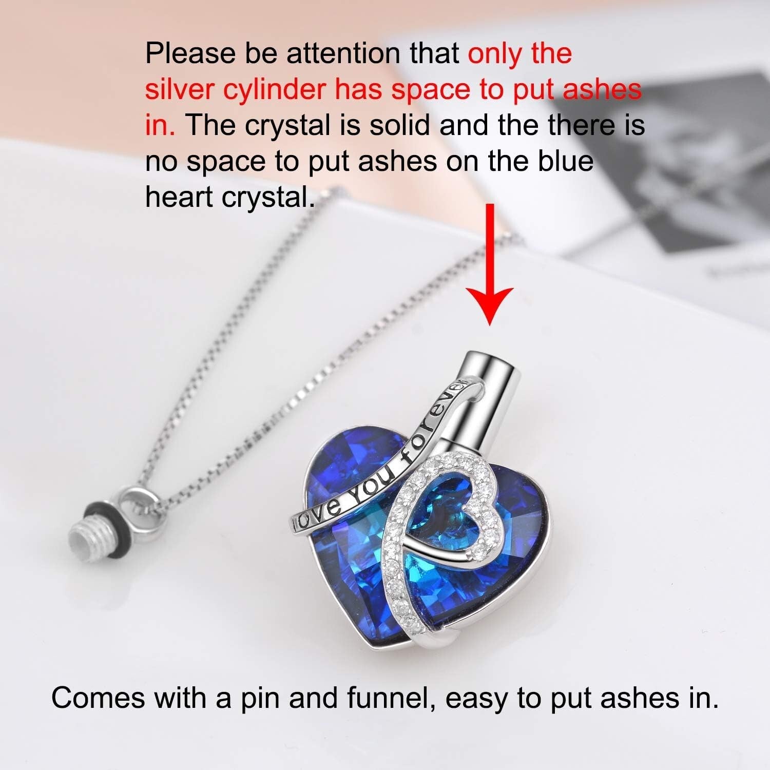Handcrafted Ashes Necklace in Sterling Silver - Heart of Ocean Crystal Design