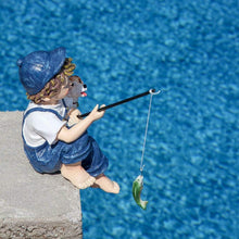 Load image into Gallery viewer, Endearing 10-Inch Fishing Boy &amp; Dog Resin Statue for Enhanced Garden Charm