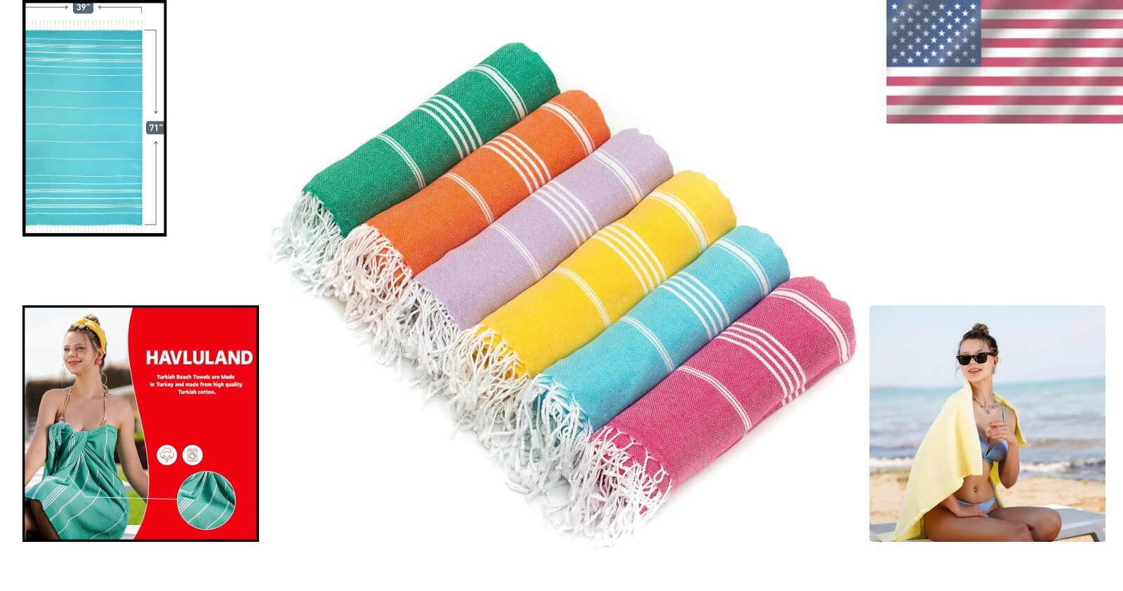 Extra Large 6 Pack Turkish Beach Towels 72x40" - Premium Sand-Resistant Design