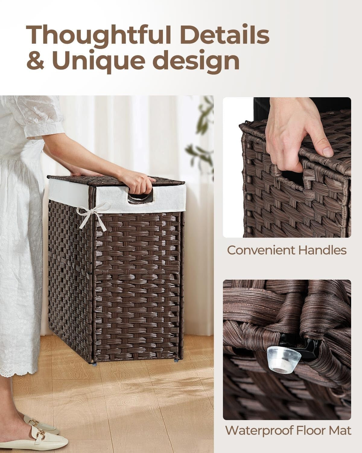 Collapsible Brown Laundry Basket with Removable Liners - No Install Needed
