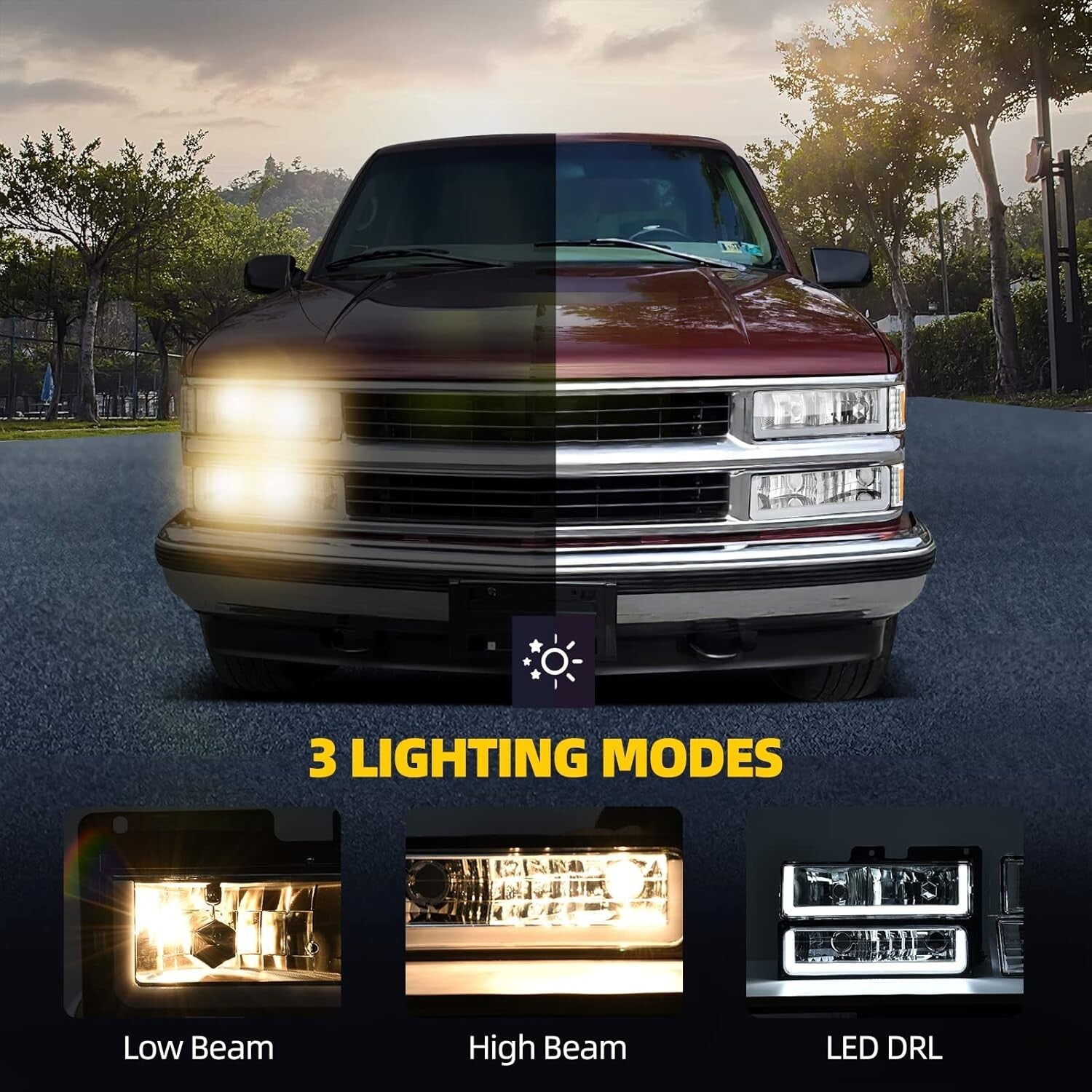 Dual LED Headlight Assembly with Corner Lights for 1994-1999 Chevy Pickup Trucks